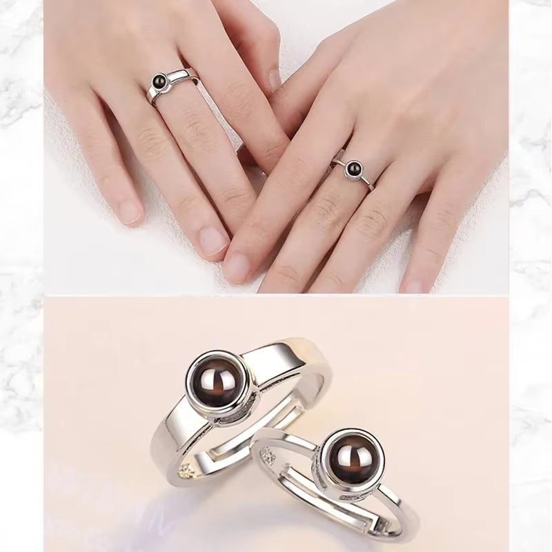 Customized Photo Projection Stainless Steel Rings Adjustable Couple Ring