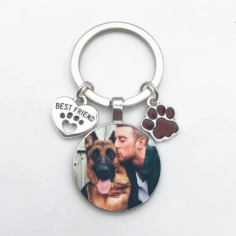 Custom DIY Dog Photo Keychain I Love Dog Glass Crystal Pendant
