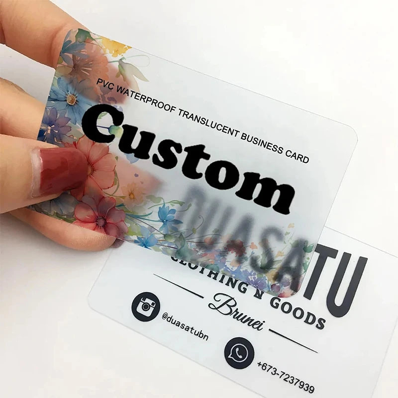100PCS Custom Transparent PVC Business Card Colorful Printing Personalized LOGO Text Thank You Card Free DESIGN 0.38mm