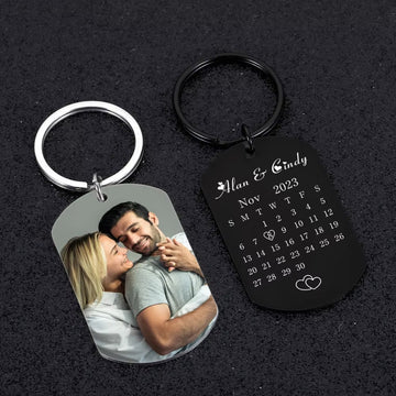 Personalised Calendar Keychain Custom Photo Name Key Chain for Couple Him Her