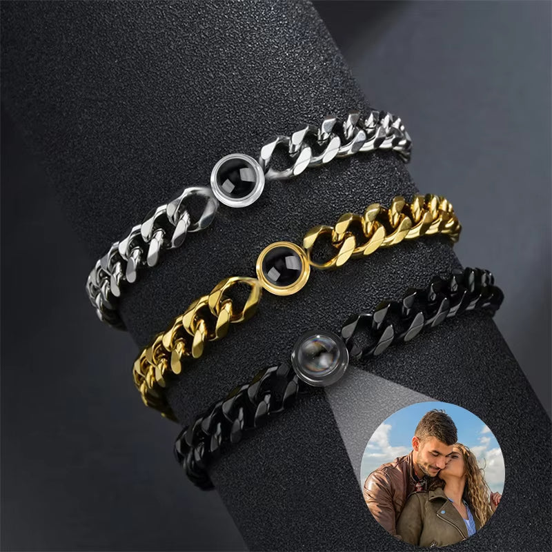 Custom Bracelet with Picture Inside Titanium Steel Cuban Link Chain Bracelet