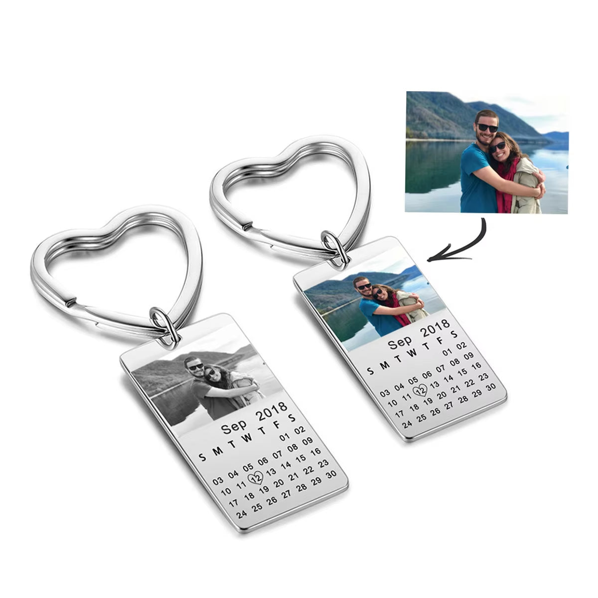 Mother Kids Personalized Calendar Photo Keychain Engraved with Your Date Text Stainless Steel Keyring Wedding Anniversary Gift