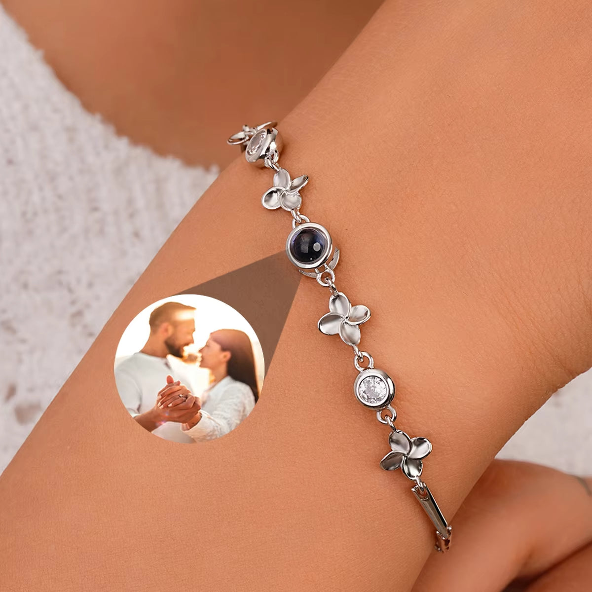 Customized Photo Bracelets Projection Bracelet Four Leaf Clover Personalized Bangles For Her