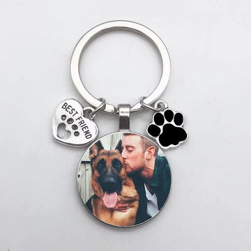 Custom DIY Dog Photo Keychain I Love Dog Glass Crystal Pendant