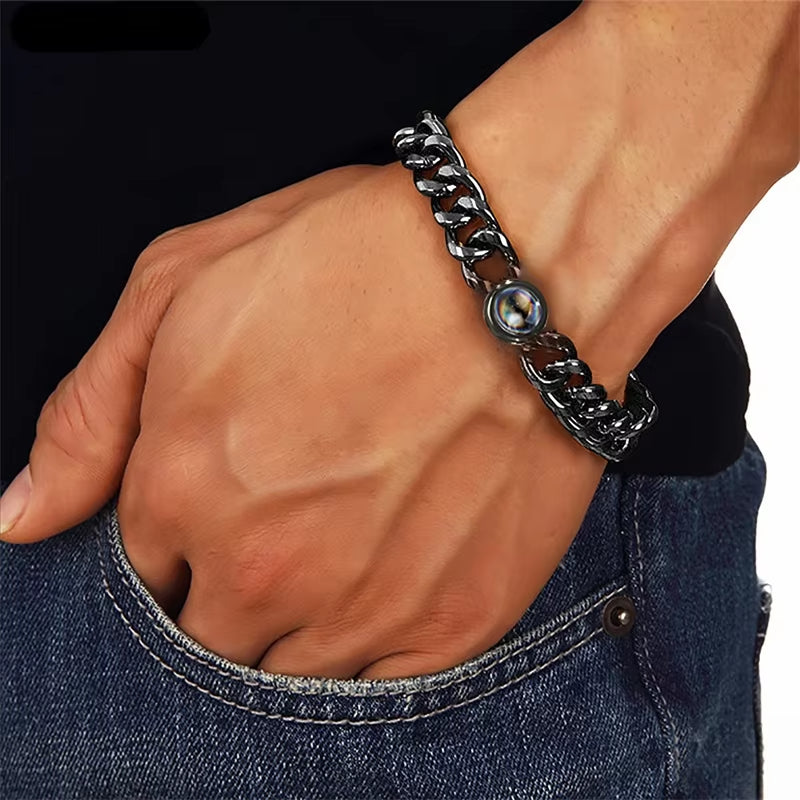 Custom Bracelet with Picture Inside Titanium Steel Cuban Link Chain Bracelet
