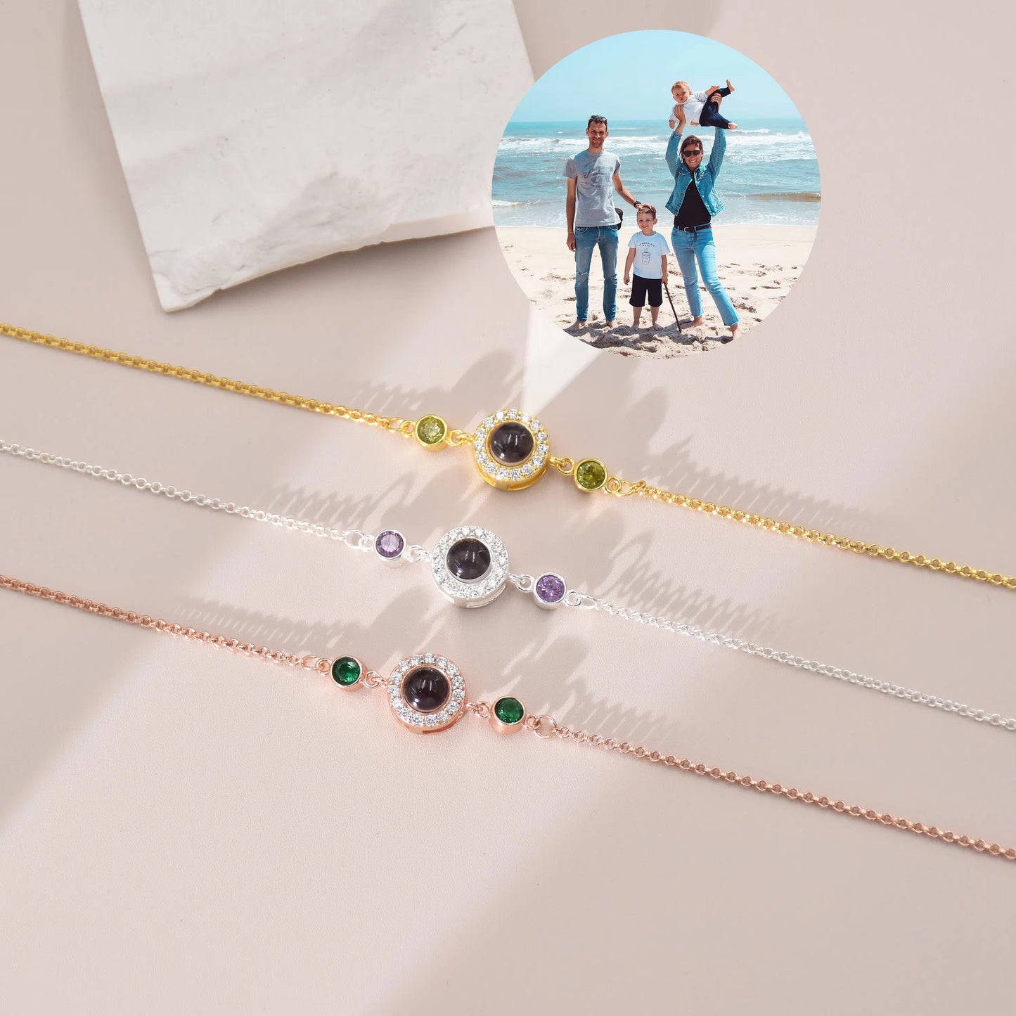 Personalized Photo Bracelet Custom Birthstone Projection Bracelet Photo Projection Bracelet Memorial Best Friend Gift for Her