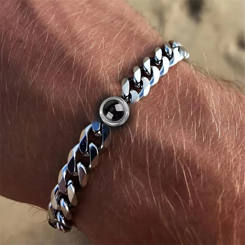 Custom Bracelet with Picture Inside Titanium Steel Cuban Link Chain Bracelet