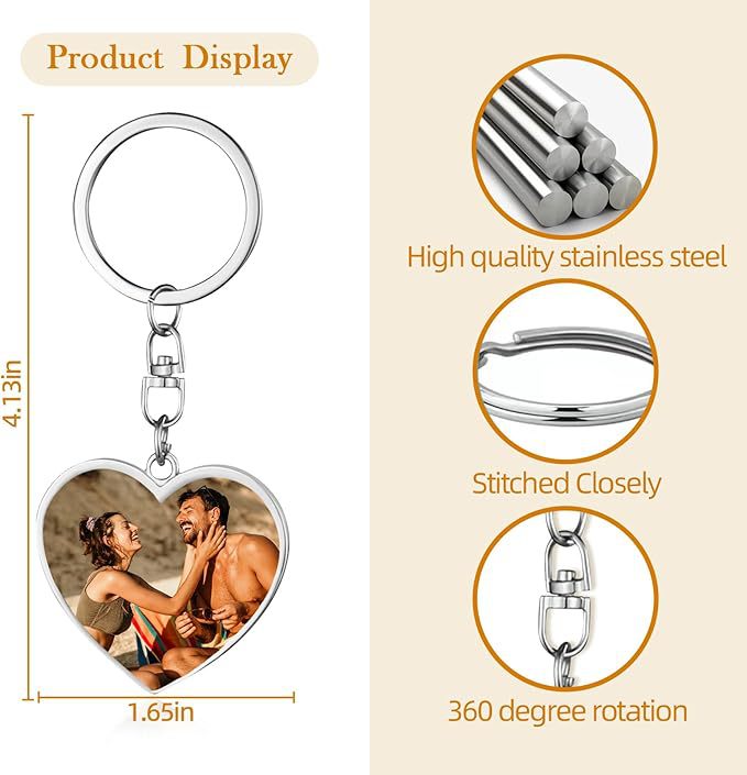 Personalized Family Photo Keychain Peach Heart Keychain