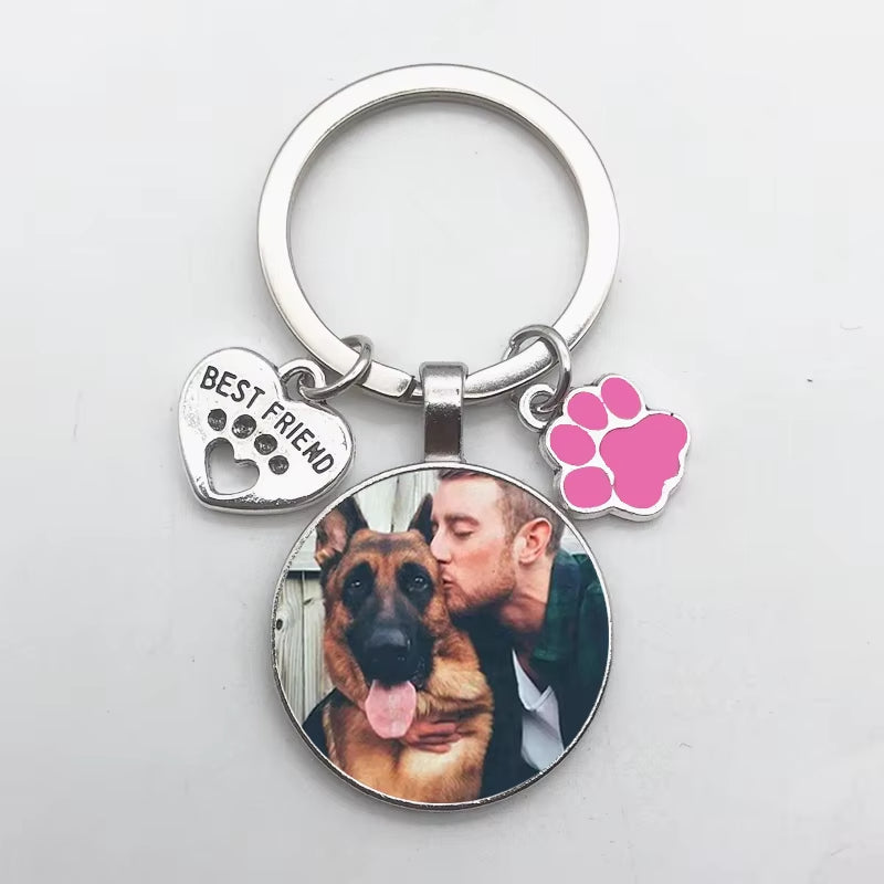 Custom DIY Dog Photo Keychain I Love Dog Glass Crystal Pendant