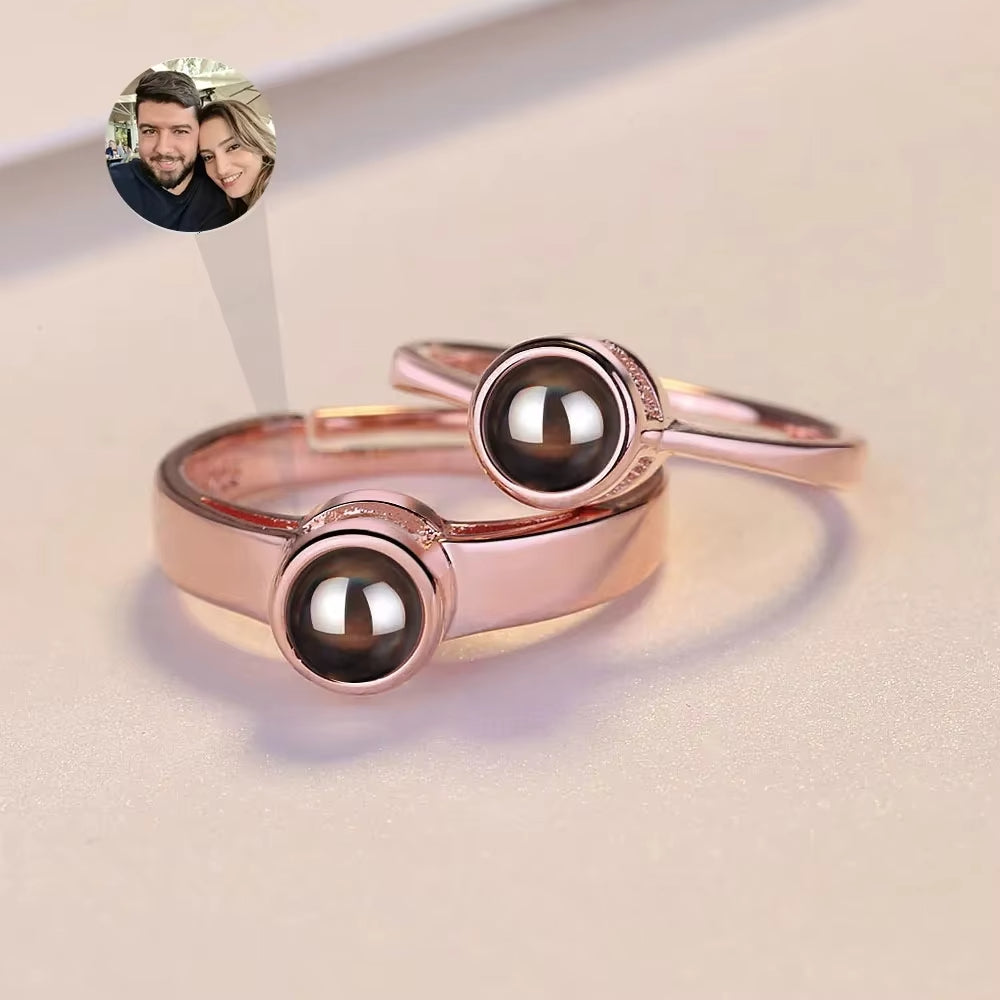 Customized Photo Projection Stainless Steel Rings Adjustable Couple Ring