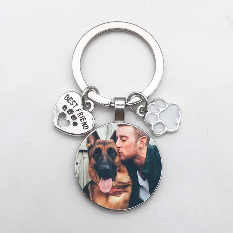 Custom DIY Dog Photo Keychain I Love Dog Glass Crystal Pendant