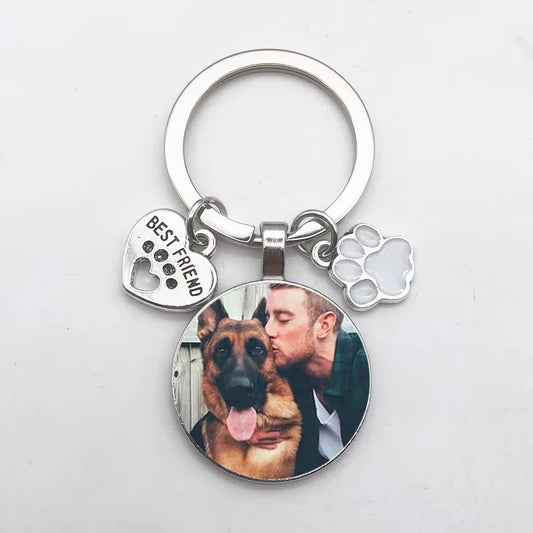 Custom DIY Dog Photo Keychain I Love Dog Glass Crystal Pendant