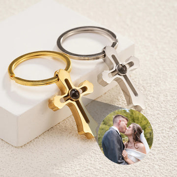 Personalized Stainless Steel Projection Keychain Custom Color Photo Cross Projection Keychain