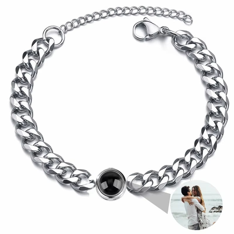 Custom Bracelet with Picture Inside Titanium Steel Cuban Link Chain Bracelet