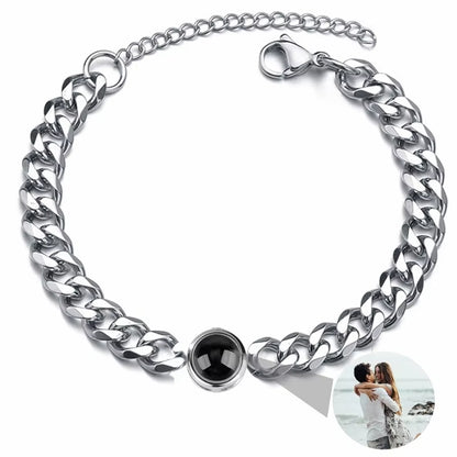 Custom Bracelet with Picture Inside Titanium Steel Cuban Link Chain Bracelet
