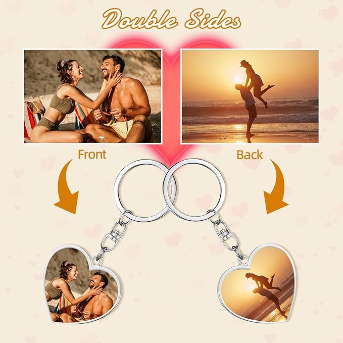 Personalized Family Photo Keychain Peach Heart Keychain