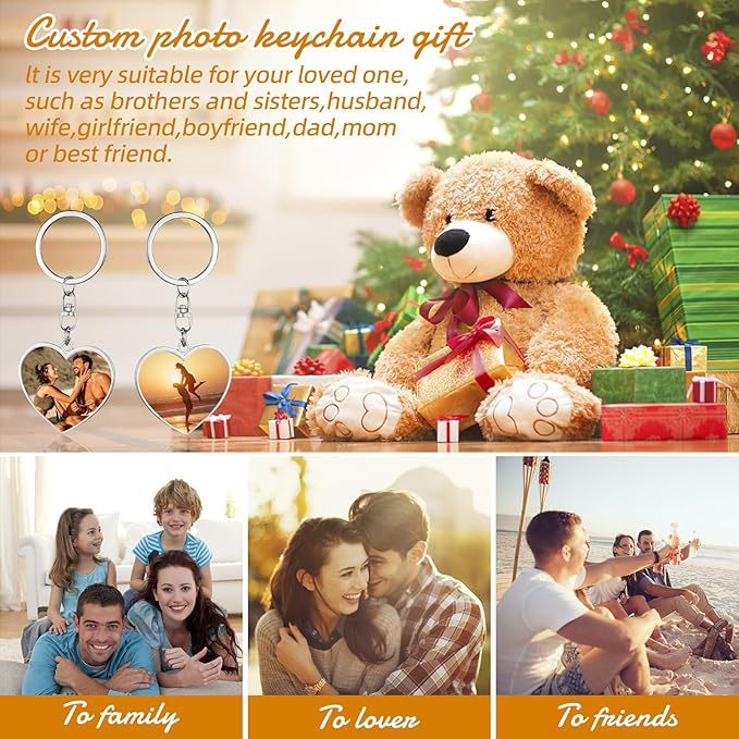 Personalized Family Photo Keychain Peach Heart Keychain