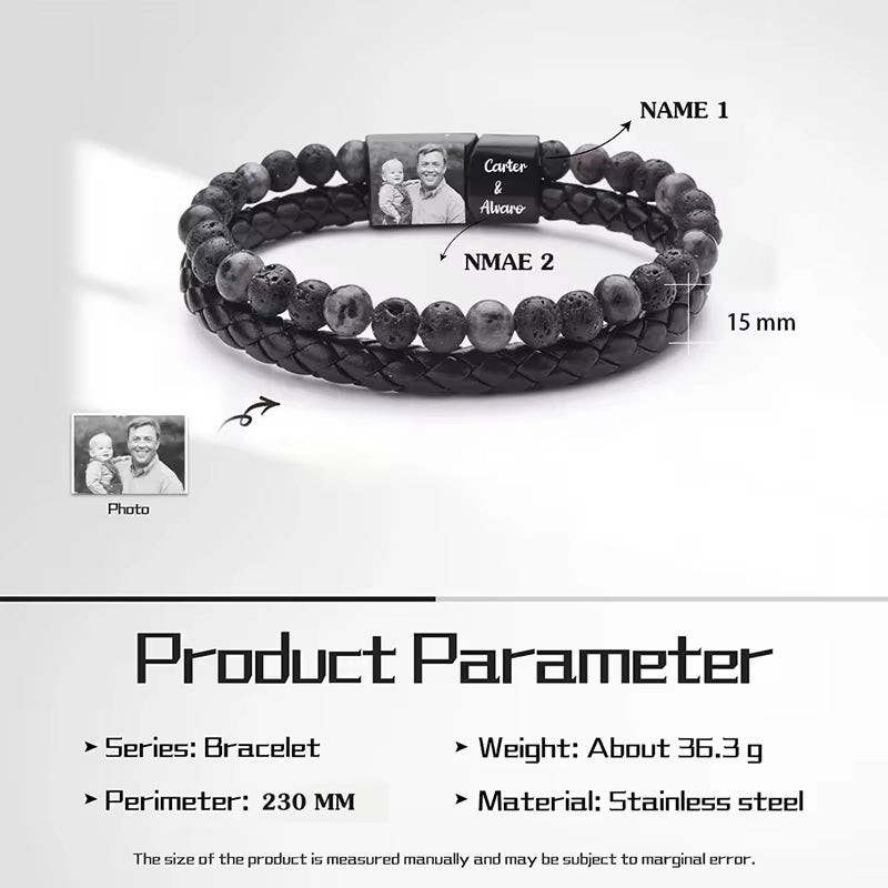 Personalized Men Photo Bracelets with Beads Custom 2 Name Engraved Magnet Bracelets