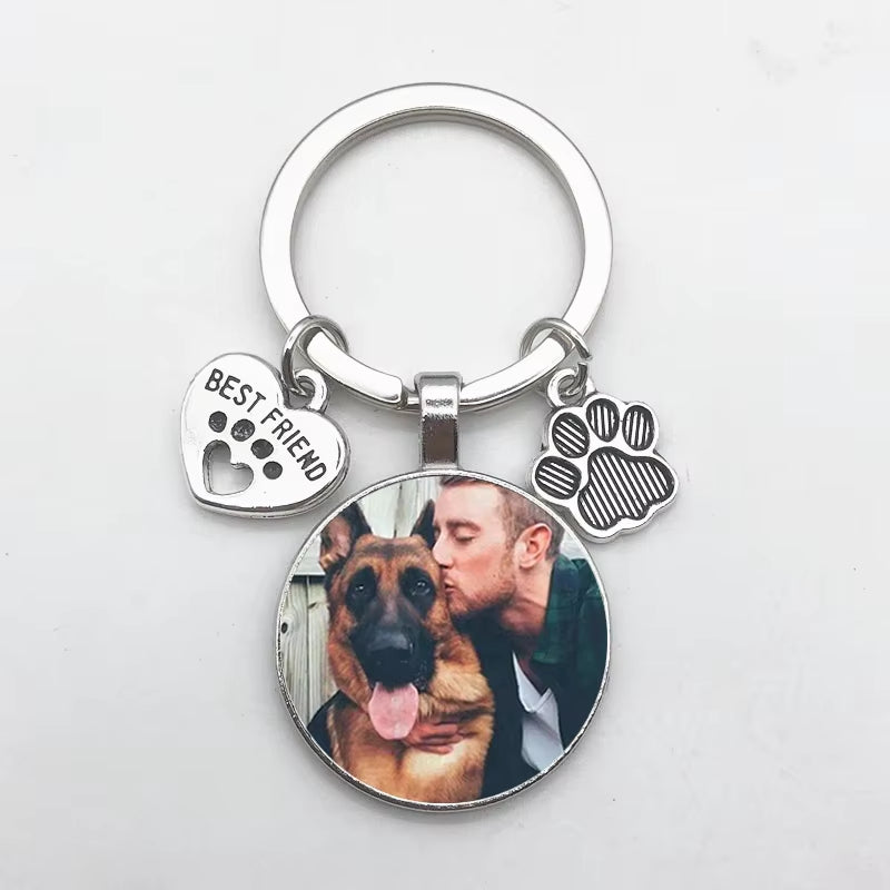 Custom DIY Dog Photo Keychain I Love Dog Glass Crystal Pendant