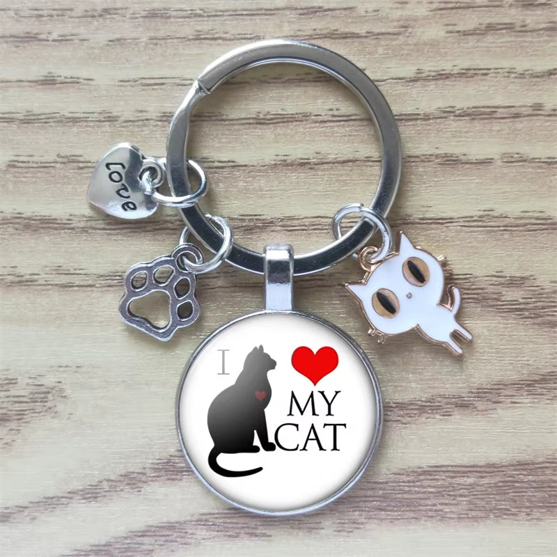 Classic Time Gemstone Cat Keychain Customized Cute Animal Pet Paw Print