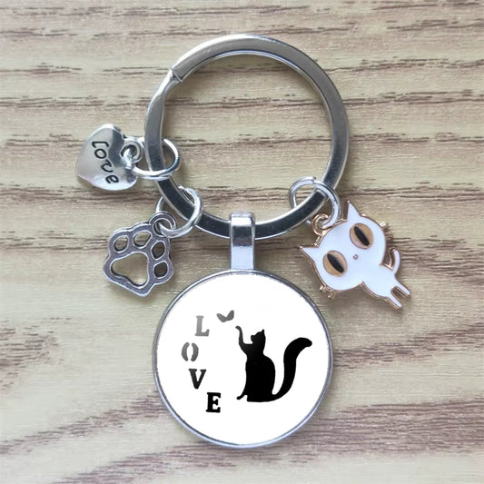 Classic Time Gemstone Cat Keychain Customized Cute Animal Pet Paw Print