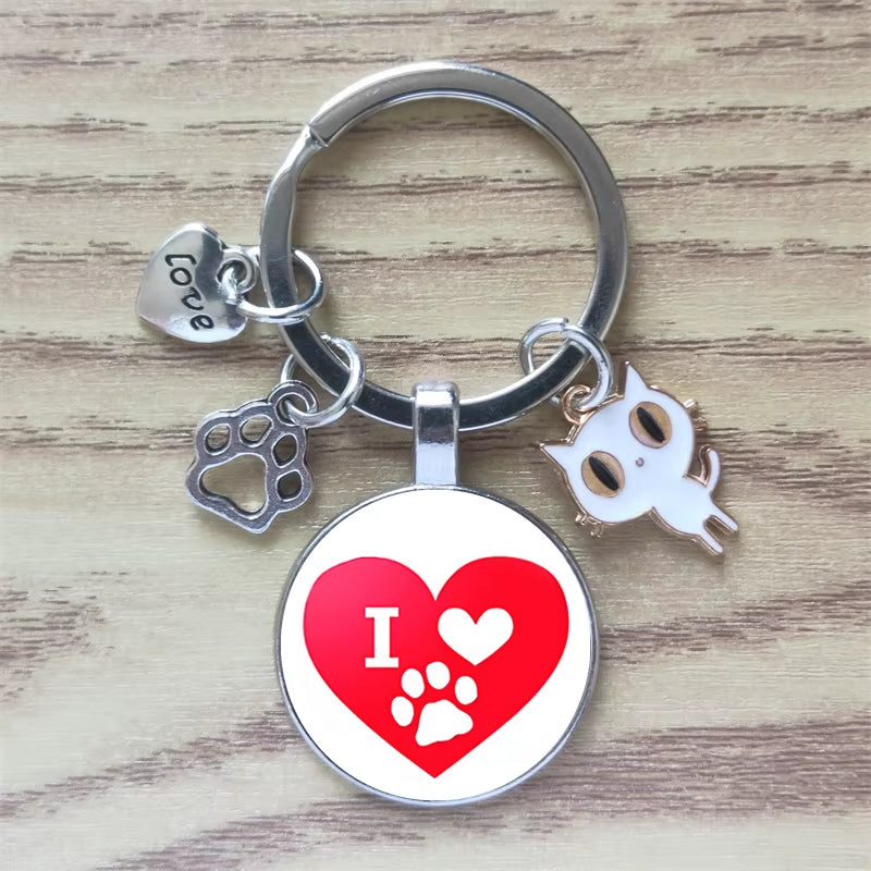 Classic Time Gemstone Cat Keychain Customized Cute Animal Pet Paw Print