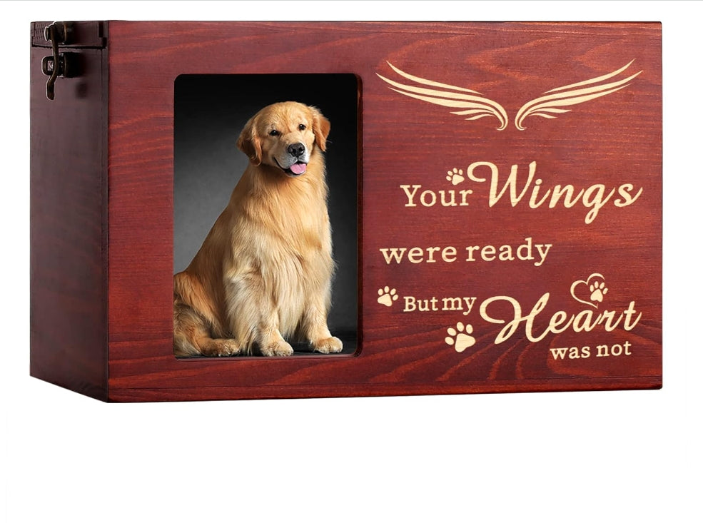 Pet Memorial Urns for Dog or Cat Ashes, Large Wooden Funeral Cremation Urns with Photo Frame