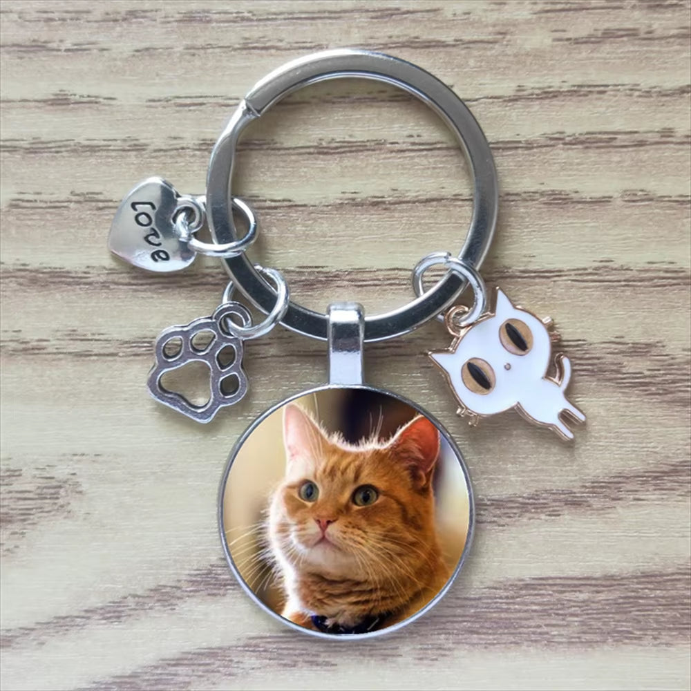 Classic Time Gemstone Cat Keychain Customized Cute Animal Pet Paw Print