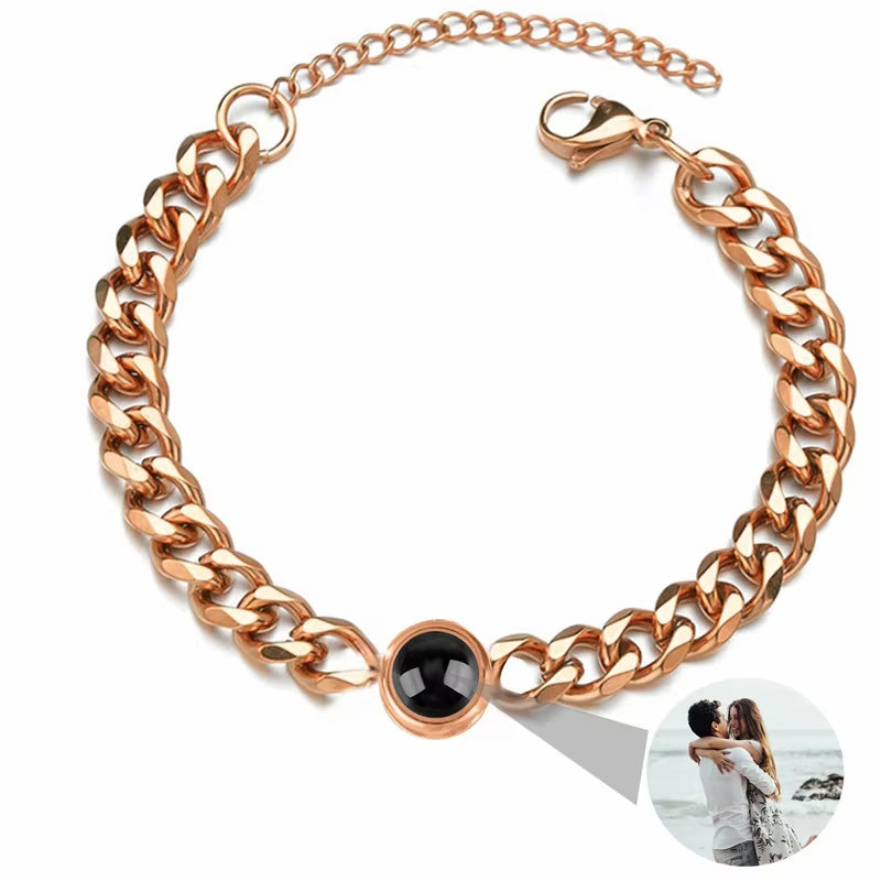 Custom Bracelet with Picture Inside Titanium Steel Cuban Link Chain Bracelet