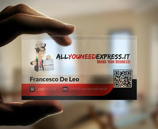 Transparent QR Code Business Card, Clear Glossy Plastic Card, Plastic Business Card