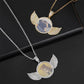 Customized Photo Necklace, Personalized Angel Wing Circular Pendant