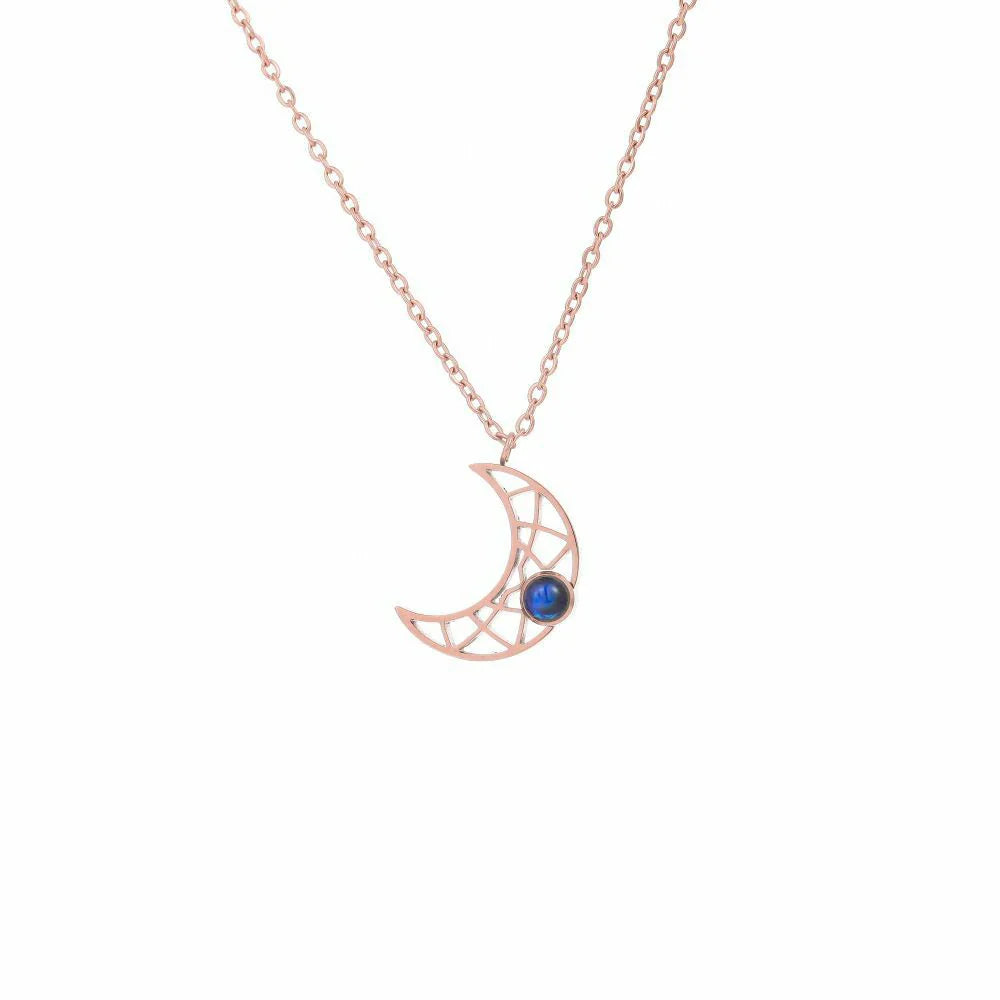 18K Gold-Plated Projection Moon Pendant Necklace with Personalized Hidden Photo/Text