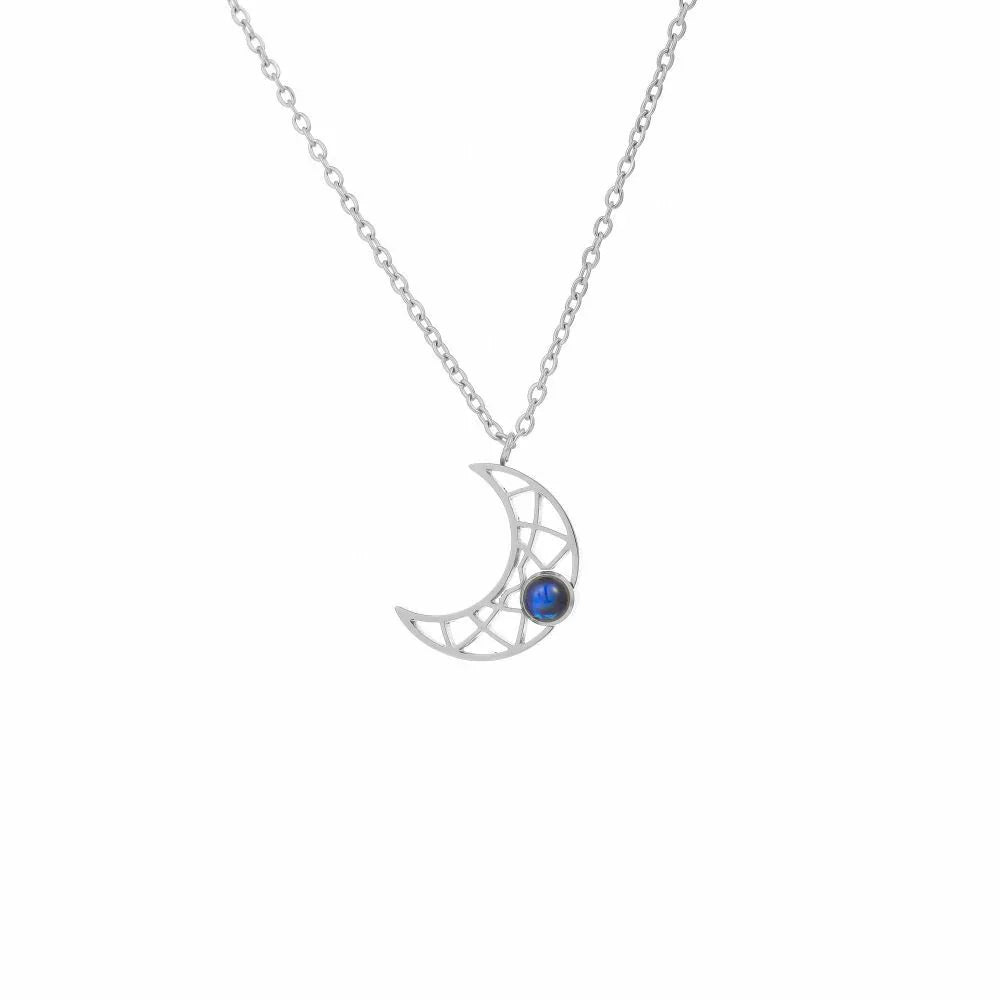 18K Gold-Plated Projection Moon Pendant Necklace with Personalized Hidden Photo/Text
