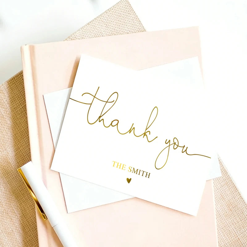 100PCS Personalized Thank You Card with Foil, Customizable Thank You Card for Wedding Thank You Card, Business Thank You Card