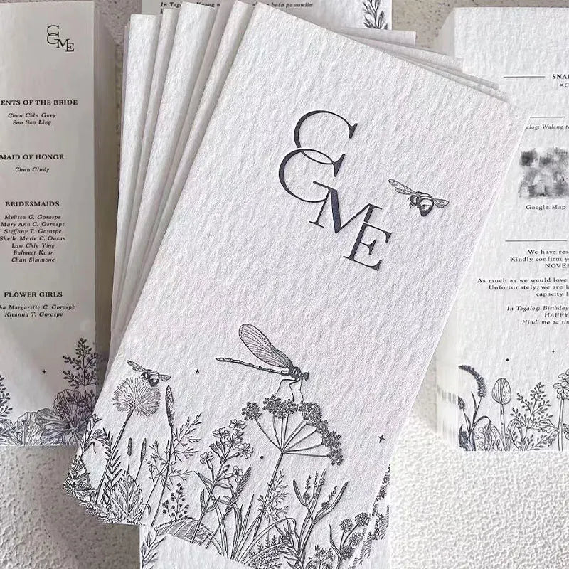100Pcs Custom Business Cards 3D Texture Paper Wedding Invitation Cards Debossed Embossed 600gsm Cotton Paper Thank You Card