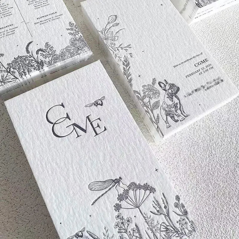 100Pcs Custom Business Cards 3D Texture Paper Wedding Invitation Cards Debossed Embossed 600gsm Cotton Paper Thank You Card