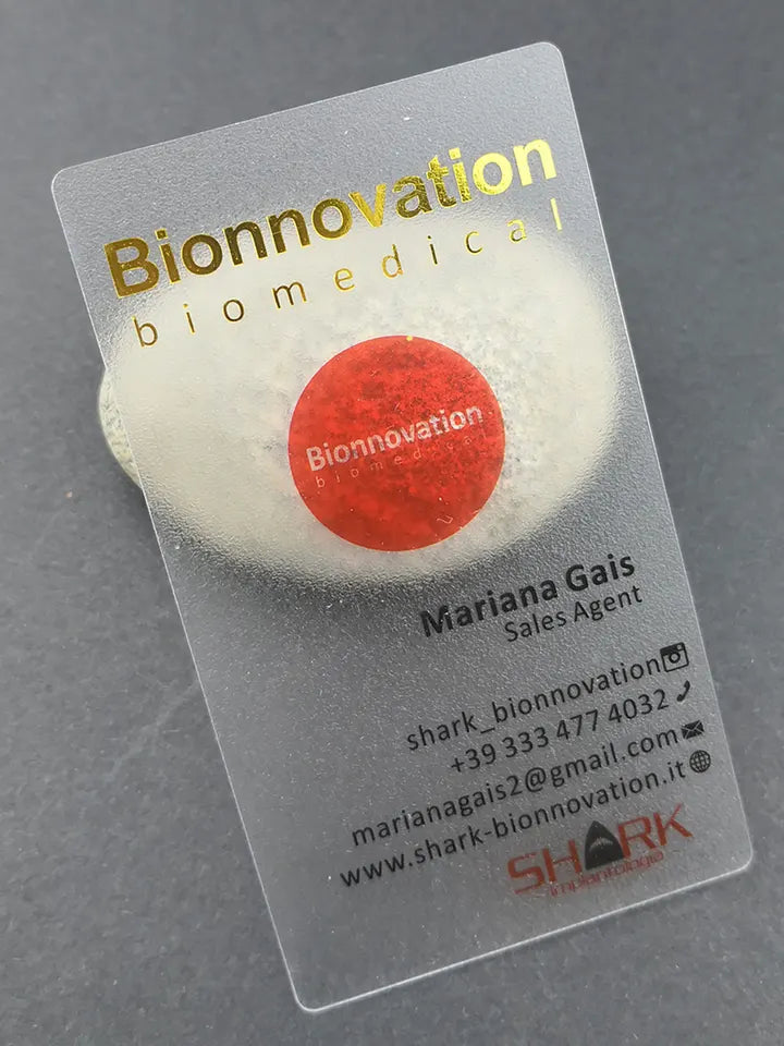 100pcs 9x5.1cm Frosted Transparent Plastic PVC Business Card with Golden Foil Hot Stamped Logo Text