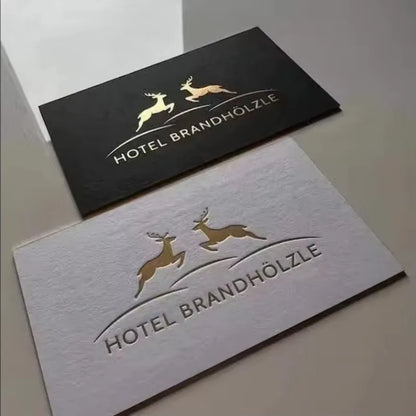 100pcs Custom Cotton Paper Business Cards Luxury Hot Stamping Gold Silver Foil UV Printing Personalized Logo Name Card