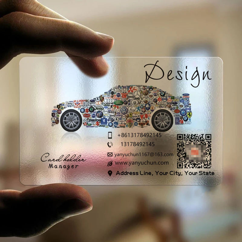 Custom 100PCS 200PCS Transparent Pvc Card Plastic Identity Waterproof For Business Visit Round Corners One Side Add White Ink
