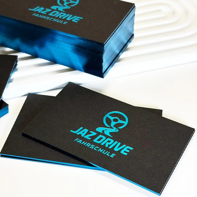 Custom Business Cards 3D Black Cards Hot Stamping Embossed Logo Blue Gold Foil Sliver Debossed logo With Logo 200pcs