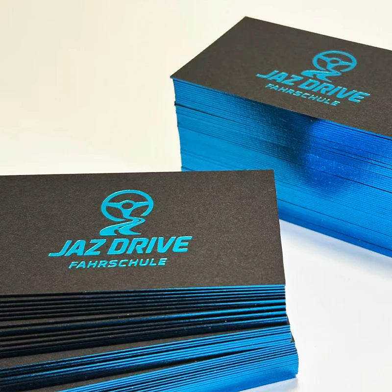 Custom Business Cards 3D Black Cards Hot Stamping Embossed Logo Blue Gold Foil Sliver Debossed logo With Logo 200pcs