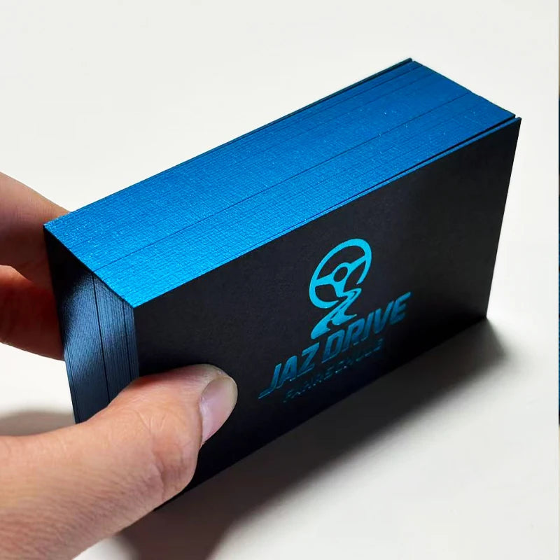 Custom Business Cards 3D Black Cards Hot Stamping Embossed Logo Blue Gold Foil Sliver Debossed logo With Logo 200pcs