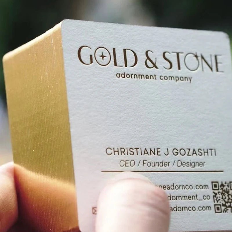 200PCS Customisable Colored Holographic Rainbow Gold Edge Business Card with Foil Logo Visiting Card in Cardboard Material