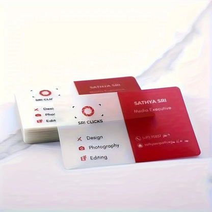 100PCS Custom Transparent PVC Business Card Colorful Printing Personalized LOGO Text Thank You Card Free DESIGN 0.38mm