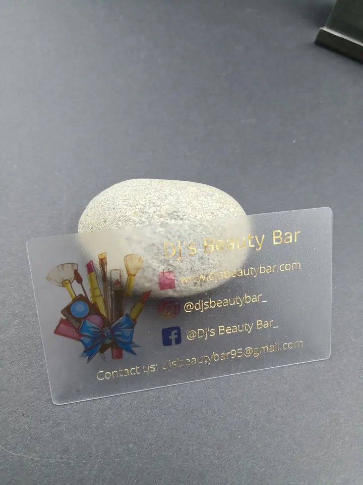 100pcs 9x5.1cm Frosted Transparent Plastic PVC Business Card with Golden Foil Hot Stamped Logo Text