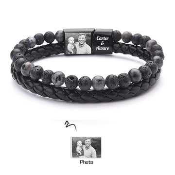 Personalized Men Photo Bracelets with Beads Custom 2 Name Engraved Magnet Bracelets