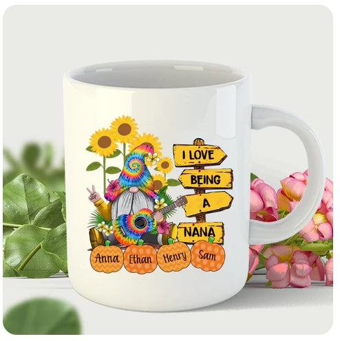 I Love Being A Nana - Personalized Custom Sunflower Gnome Mug