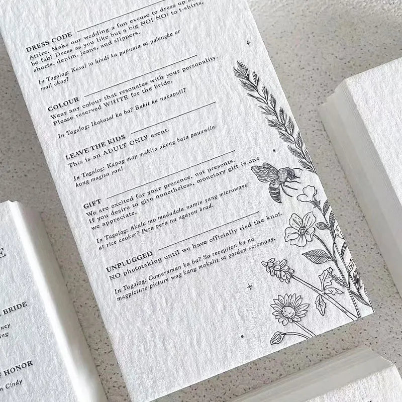 100Pcs Custom Business Cards 3D Texture Paper Wedding Invitation Cards Debossed Embossed 600gsm Cotton Paper Thank You Card