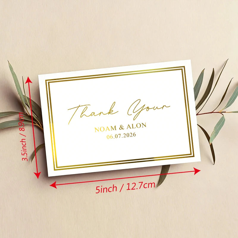100PCS Personalized Thank You Card with Foil, Customizable Thank You Card for Wedding Thank You Card, Business Thank You Card