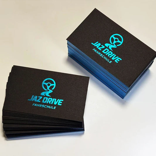 Custom Business Cards 3D Black Cards Hot Stamping Embossed Logo Blue Gold Foil Sliver Debossed logo With Logo 200pcs